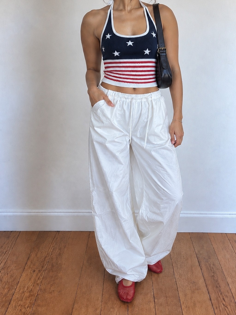 Hollister Navy Red White Star-Stripe Halter Tank